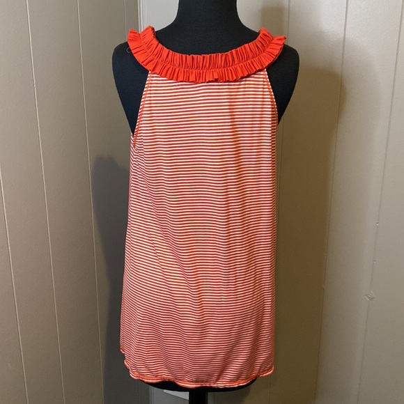 Max Studio Women’s Medium Halter Top Striped Red White Scoop Neck Sleeveless - Picture 4 of 5